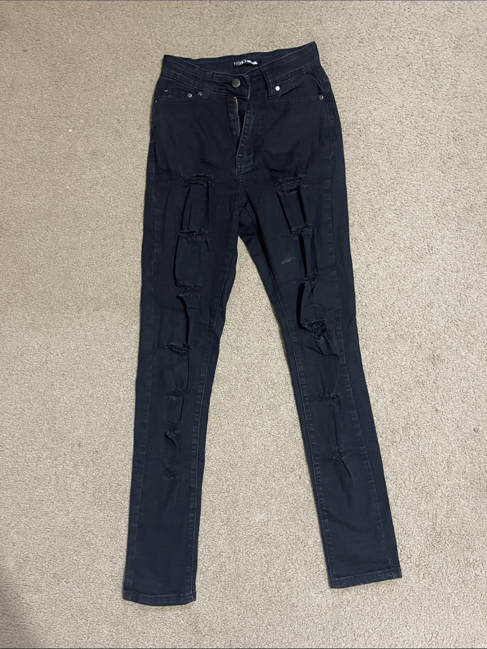 Fashion Nova Black Distressed Skinny Jeans